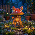 COWOS Mushroom House Sculptures, Collection of Resin Garden Sculptures, Resin Fairy House Statue, Solar Fairy Garden Figurine with Warm White Light Mushroom for Outdoor, Lawn, Yard Decoration by COWOS