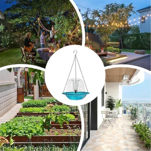 Solar Bird Bath Fountain, Hanging Outdoor Bird Bath with Solar Powered Pump, Weather-Resistant Glass Bowl Fountain, Multi-Spray Modes for Garden, Patio, Backyard, Attracts Birds (Pink) - Image 7