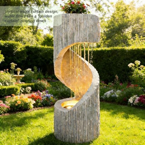 Outdoor Water Fountain with LED Lights - Resin Spiral Water Feature,29.9 Inch Modern Garden Decor for Patio, Yard & Lawn - Image 6