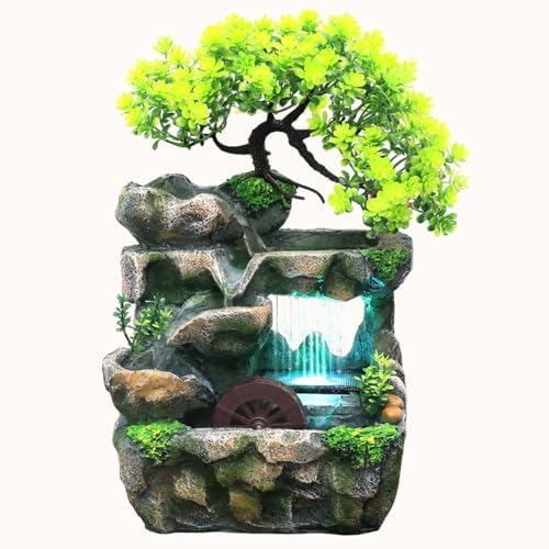Rockery Stream Tabletop Fountain, Zen Meditation Indoor Waterfall Feature with Automatic Pump and Switch, Desktop Fountain for Home Office Bedroom Decoration (D) by JOINDATAT