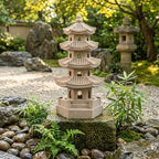 Pagoda Garden Statue Solar Powered Pagoda Lantern Resin Outdoor Zen Japanese Garden Decor for Balcony, Patio, Porch, Yard 11.4x4.7x4.7 inch Khaki, Statue - Image 4