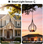 Hanging Solar Lanterns 4 Pack Outdoor Waterproof, Teardrop Wire Cage Beaded Vintage Candle Lantern with 4 Solar Tea Lights, Hanging Solar Lights for Outside Tree Patio Garden Backyard Porch Yard - Image 5