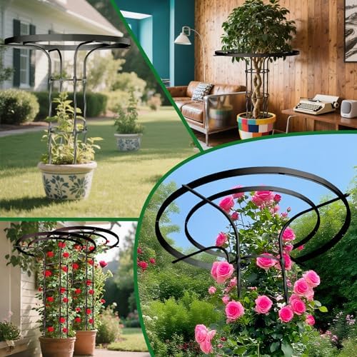 6.89FT Mushroom Top Obelisk Trellis for Outdoor Climbing Plants, Rustproof PE-Coated Metal Poles Support, Decorative Garden Trellis for Climbing Rose, Wisteria, Black - Image 7