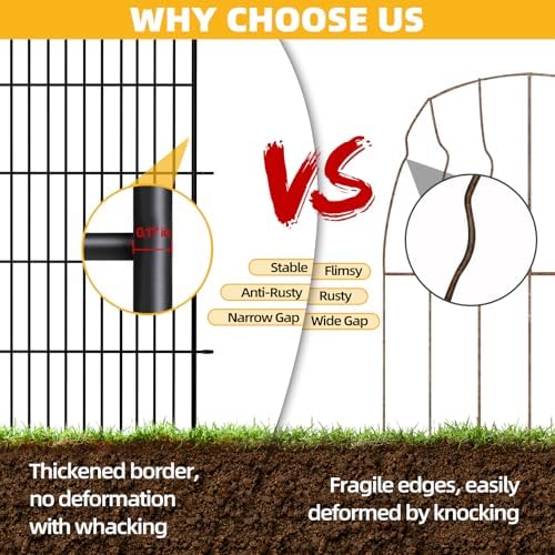 COLRASN 10 Panels No Dig Decorative Garden Dog Fence Outdoor for Yard, 48in(H) x 24.16ft(W) Tall Animal Barrier Fenceing Panels, Rustproof Ground Stakes Temporary Wire Screen for Patio - Image 3