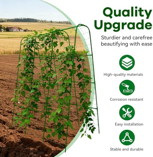 Cucumber Trellis for Raised Bed with Plastic Coated Steel Pipe-63"*50",Grn - Image 3