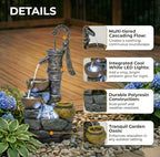 KEIKI 32.3" Tall Outdoor Garden Water Fountain with Led Lights, Modern Cascading Tiered Waterfall Outside Freestanding Fountains Décor for Patio Lawn Backyard Indoor Home, Resin, Vintage Pump - Image 4