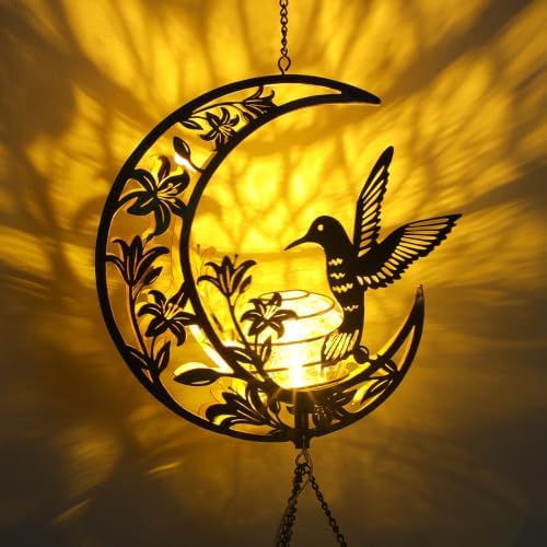 Solar Wind Chimes Hummingbird Gift for Women Cracked Glass Light Wind Chime - Image 3