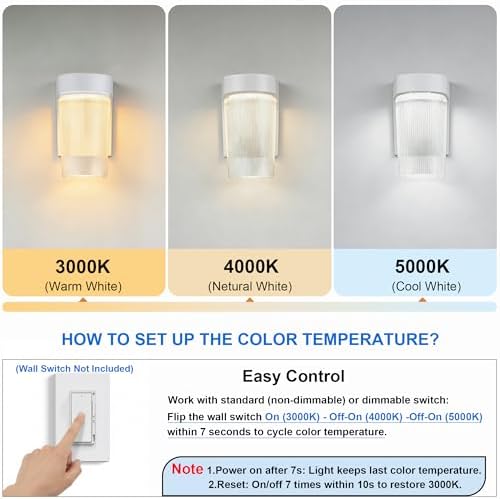 LIT-PaTH Outdoor Wall Light Fixture, Aluminum, LED 3CCT, White, 2 Pack - Image 2
