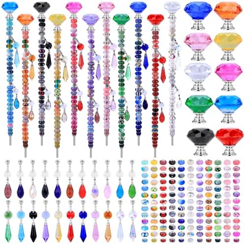 AIPRIDY DIY Crystal Beaded Fairy Wand Garden Stakes Kit, Colorful Decorative Wands with Assembly Guide, 12 or 10 Inch Threaded Rods,Outdoor Garden Decoration Set (423, Rainbow+Diamond Top) by AIPRIDY