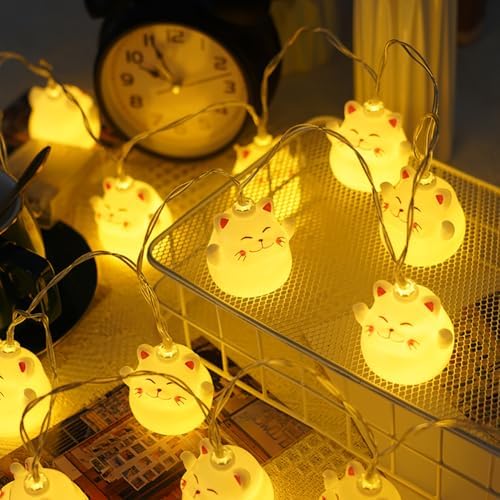 CAKERS Cute Cartoon Cat String Lights|Creative Luminous Night Light|LED Warm White Copper Wire Lights|Hanging Fairy Lights for Bedroom Party Decor,A,1.5m(4.9ft)-10LED-USB - Image 5