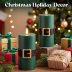Retisee 2 Pack Christmas Flameless Candle, Santa Belt Design, Green - Image 3