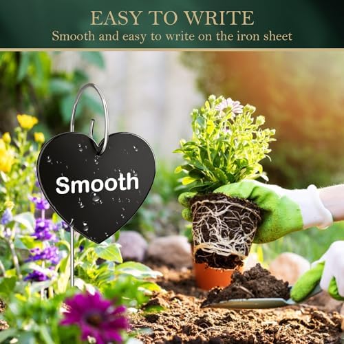 60-Pack Iron Metal Heart Shaped Garden Markers Weatherproof Metal Plant Labels Large Planting Seedling Stake Signs, for Seedlings Herbs Vegetable Greenhouse Gifts with White Marker Pen Labels - Image 4