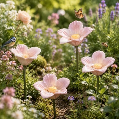 Handmade Ceramic Mini Pollinator Watering Station Set – Flower Shaped Bee Water Feeder & Butterfly Bath – Decorative Garden Stakes Outdoor Ornaments for Lawn, Patio, and Potted Plants，4 Pink by Unknown
