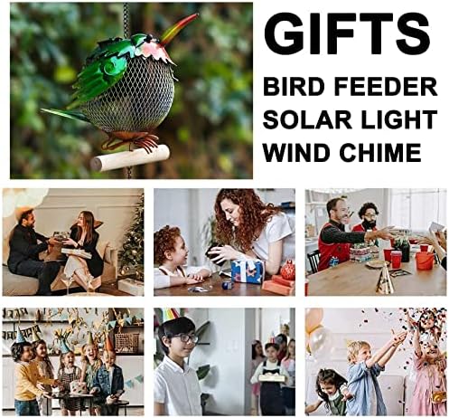 Solar Wild Bird Feeder Squirrel Proof for Outside - Unique Cute Metal Animal Shaped Bird Feeder with Solar Light, Wind Chime, Gift for Bird Lovers(Hummingbird) - Image 6