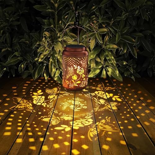 2 Pack Solar Lanterns Outdoor Waterproof, Butterfly Rose Garden Decor Birthday Gifts for Women Mom Grandma Hanging Solar Lights Metal Solar Decoration Outside for Yard, Patio, Lawn - Image 2