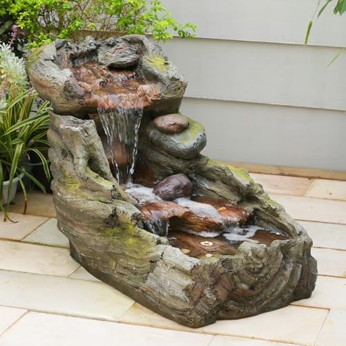 32.5" L Garden Outdoor Water Fountain, Floor Standing Cascading Realistic Tree Trunk Natural Waterfall Outdoor Fountains with LED Lights for Patio, Porch, Home Art Decor - Image 7