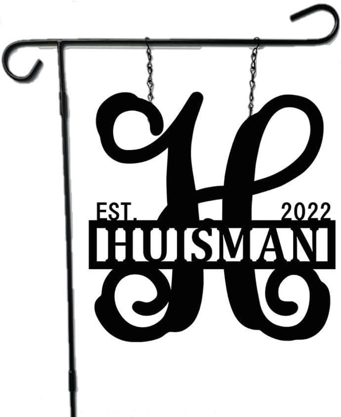 PK Décor Personalized Garden Flag for Outside - Decorative Welcome Last Name Personalized Metal ACM Yard Sign - 14 inch - Customized All Seasons Family Established Garden Flag Stand Option by PKDecor