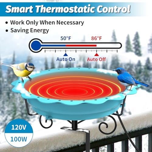 Heated Bird Bath for Deck Railing, 100W Heated Birdbath for Outdoors, Blue - Image 3