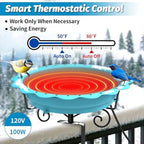 Heated Bird Bath for Deck Railing, 100W Heated Birdbath for Outdoors, Blue - Image 3