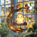 Happy Ghost on Moonlit Swing Acrylic Suncatcher - Faux Stained Glass Indoor Window Hanging Ornament, Outdoor Sun Catcher Panel, Home Decor Gift for Ghost Lovers by Unknown