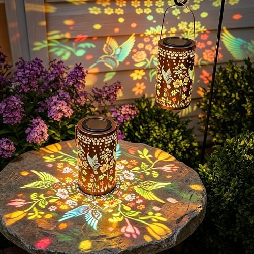 2 Pack Colorful Hummingbird Solar Lanterns Outdoor Waterproof, Decorative Metal Hanging Lantern Hummingbird Solar Lantern for Porch Yard Tabletop Path Garden Decor, Ideal Gifts for Mom Wife Grandma - Image 2