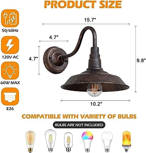 2-Pack Outdoor Barn Lights, 10" Bronze Gooseneck Wall Sconces - Image 5