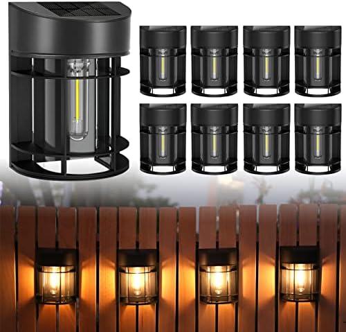 Solar Fence Lights Outdoor, 8 Pack Waterproof Solar Lights Outdoor, Outdoor Solar Light Fence Light for Garden Fence Post Step Stair Backyard by DOESLAG