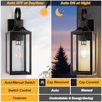 19" Dusk to Dawn Outdoor Lighting Porch Lights Black with Gold Trim 2 Pack - Image 3