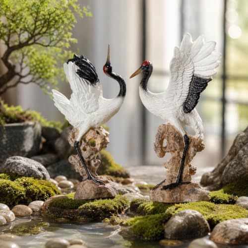 LOGOFUN 2PCS Red Crowned Crane Craft Set with Rock Base for Aquarium - Image 3