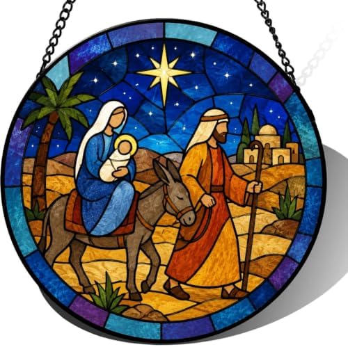 9.84 Inch Nativity Stained Glass Suncatcher Holy Family Window Hanging for Christmas Home Decor Religious Gift for Mom Grandma Unique Wall Art for Religious Occasions by Unknown