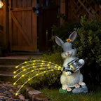 Weather Solar Power Rabbits Statue with Watering Can Parties Decors for Yard and Porch Decorative Lighting Resin Rabbits with Watering Can - Image 2