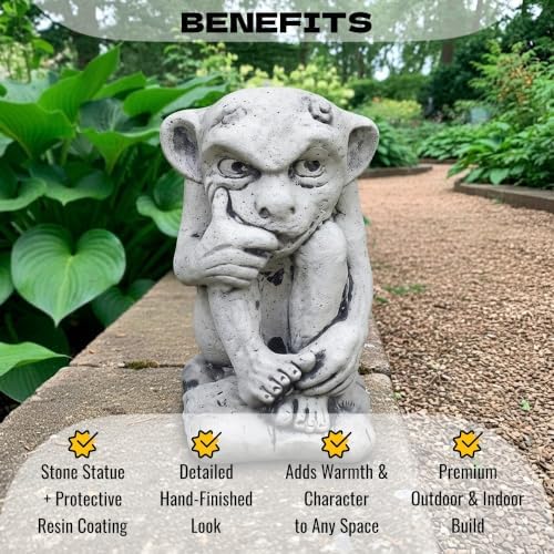 OLOMA Thinking Gargoyle Concrete Garden Statue Outdoor Gothic Decor Handcrafted Stone Fantasy Creature Sculpture Lawn Yard Patio Porch Courtyard Landscape Ornament Cement Beast Garden Accent - Image 3