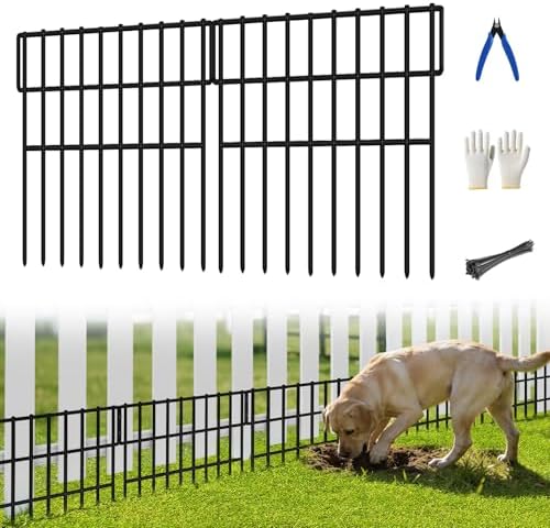 ULIOK 30 Panels Garden Fence Animal Barrier, Animal Barrier Fences No Dig Fence, 42.5ft(L) x 13in(H) Dog Fencing Rabbit Fences, 1.5in Spike Spacing Rustproof Metal Fences Border for Outdoor Yard by ULIOK
