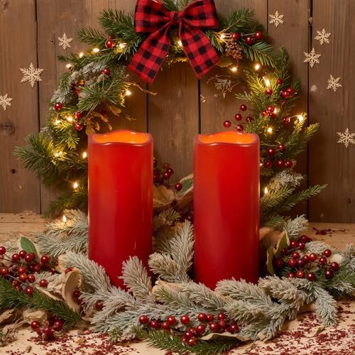 Homemory 4"x10" Burgundy Flameless Candles, Red Candles, Outdoor Waterproof Flameless Candles with Remote and Timers, Battery Operated LED Pillar Candles, Christmas Decor, Won't Melt Plastic, Set of 2 - Image 6