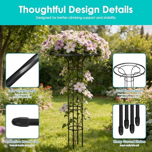 Umbrella Garden Trellis for Climbing Plants Outdoor, 68.9" Mushroom Top Trellis Stackable, Tall PE-coated Metal Obelisk Trellises for Potted Plants, Topiary Tower Vine Support for Rose, Bean, Clematis - Image 4