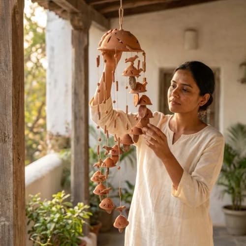 Handmade Terracotta Bird Wind Chime, Natural Clay Wind Chimes for Outdoor Garden, Balcony, Porch & Home Decor, Rustic Hanging Decoration & Housewarming Gift - Image 4