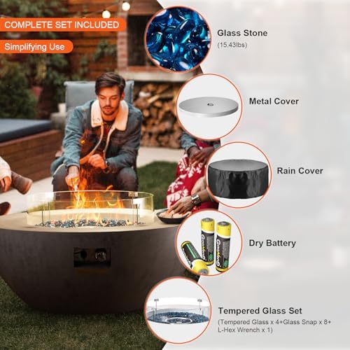 VEVOR Propane Fire Pit, Outdoor Concrete Gas Fire Pit, 39 in Tabletop with Lava Rocks, Lid,Rain Cover,Adjust Flame Height Camping Firepit for Heating, Lighting, 50000 BTU - Image 6