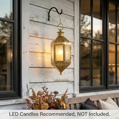 Vela Lanterns Hanging Moroccan Lamp - Exotic Decorative Patio & Porch Decor, Indoor Outdoor Tea Light Candle Lantern Holder with Chain (11" Medium, Gold, 3-Pack) - Image 3