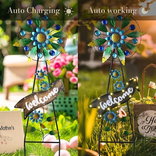 TERESA'S COLLECTIONS Solar Metal Hummingbird Wind Spinner Garden Stake 26" - Image 6