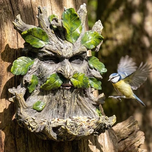 10.3" Whimsical Tree Face Sculpture, Garden Peeker Statue, Outdoor Trunk Tree Huggers Art, Landscape Accent Ornament, Hanging Fairy Elve Figurine for Yard Art, Feeder Decor Wall Mounted Statue by EuirostWelcometovisit