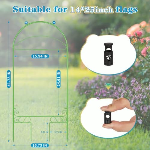 Liitrton 2 Pack Garden Flag Holder Stand Fits Max 14" x 25" Flags, Decorative Metal Yard Flag Holder for Outside Seasonal Holiday Christmas Garden Decor-Flag Not Include (Green) - Image 2