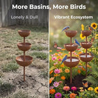 Water Barrels Rain Catcher from Gutter - Metal Flower Garden Stakes Bird Bath, 3-Tier Butterfly Feeder and Bird Water Bowl, Faux Rust Iron Garden Accessories Outdoor for Butterfly Garden Decor (1) - Image 2