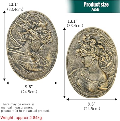 Sungmor Gold Cast Iron Wall Decor,Oval-shaped Classical Lady Relief Plaque - Image 3