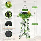 Solar Hanging Garden Lights, 4 Pack 66 LED Outdoor Lights with Realistic Milan Grass & White Flowers, IP65 Waterproof Solar Lanterns for Patio, Porch, Fence, Pergola & Backyard Decor, Auto On/Off - Image 2