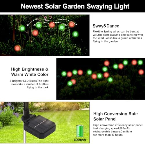Red and Green Solar Firefly Lights Outdoor Christmas Decor 4 Pack - Image 2