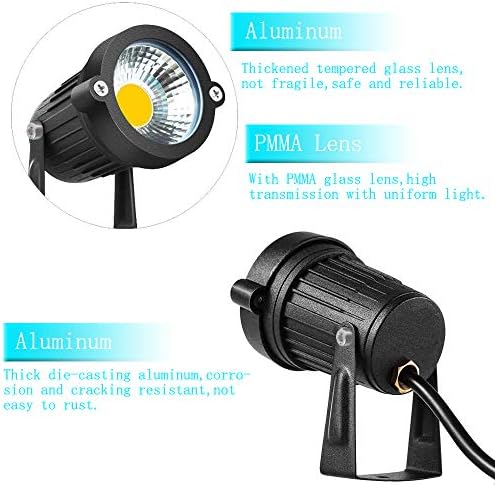 Bright Outdoor Wall Mount Spotlight 5W COB Garden Yard Path Landscape Lighting, Decorative Walls Trees Flags Lamp with Round Base and Power Plug, Pack of 2 (Warm White) - Image 4
