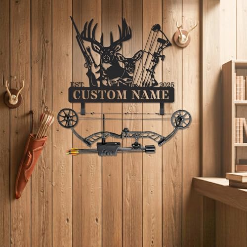 Personalized Deer Hunter Metal Wall Mount & Bow Rack, Custom Deer Hunting Gifts,Outdoor Hunting Decor, Cabin Wall Art, Hunting Room Decor, Lodge Wall Decor, Deer Hunting Accessories with Bow and Rifle Design - Image 3