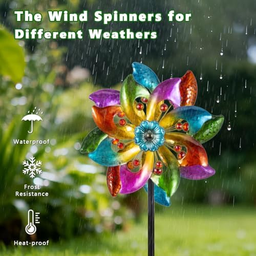 DREAMYSOUL Metal Wind Spinners Outdoor, 63" Kinetic Wind Spinners Colorful Wind Sculpture Yard Art for Garden Patio Lawn Decor - Image 5