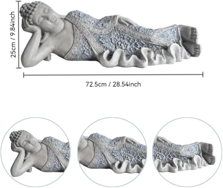 29" Reclining Buddha Sculpture, Vintage Blue Sleeping Buddha Statue Decor - Image 2