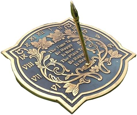 ARTIZANSTORE 10 Inch Brass Sundial | Verdigris Finish | Floral Theme | Outdoor Garden Decor | Analog Display | Battery Powered | Wall Mount | Large Round Design for Home & Office by AS
